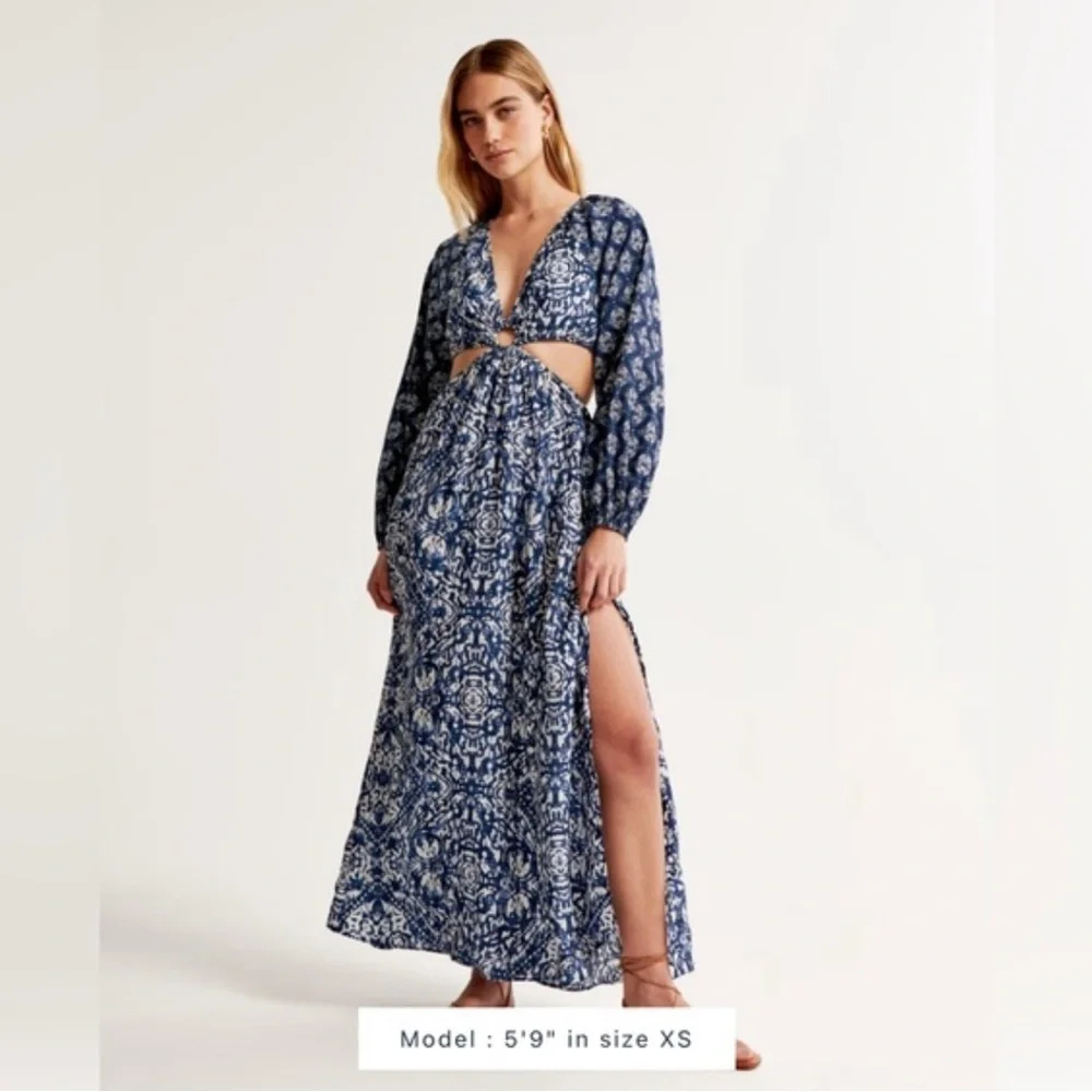 A&F Long-Sleeve Plunge Cutout Maxi Dress